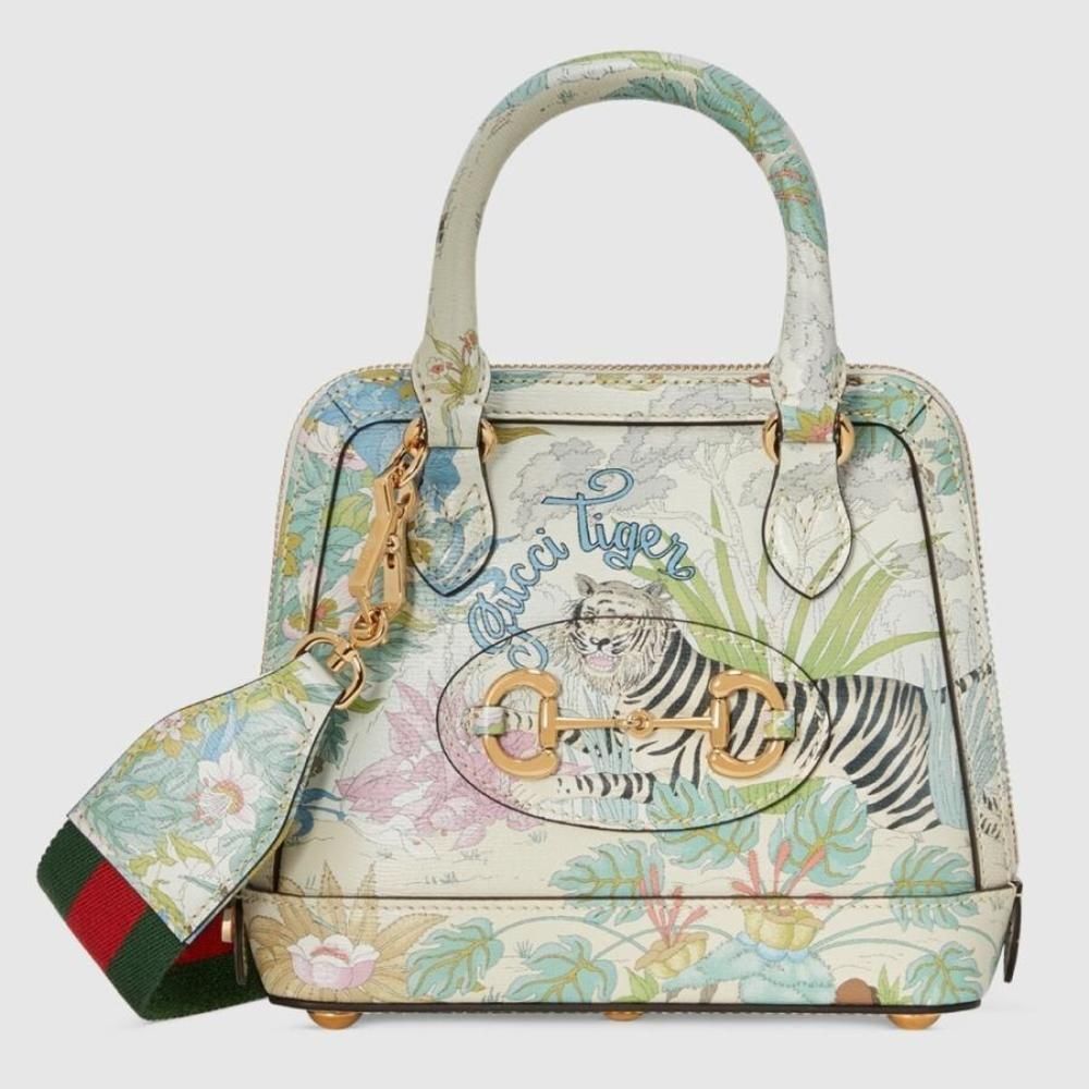 Gucci Tote Bag Tiger Flower Print Leather